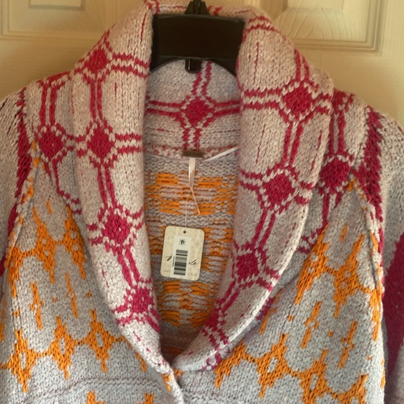 Free People Bright & Optimistic Oversized Shawl Collar Snap Close Knit Cardigan - Picture 10 of 17